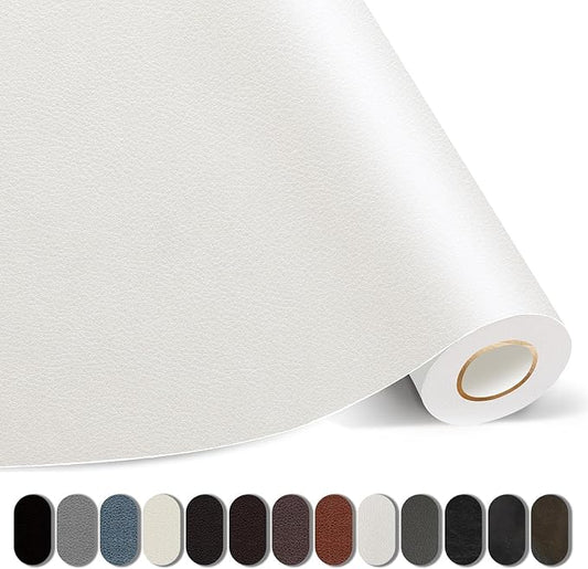 Kangshoon Leather Repair Patches, 17X79 Inch Self-Adhesive Leather Repair Tape, Stretch Vinyl Repair Kit for Couch Furniture Sofas Car Seats (White, 17X79 Inch)