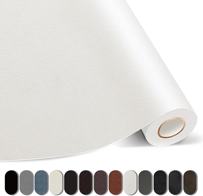 Kangshoon Leather Repair Patches, Self-Adhesive Leather Repair Tape, Stretch Vinyl Repair Kit for Couch Furniture Sofas Car Seats (White, 3.5X79 Inch)