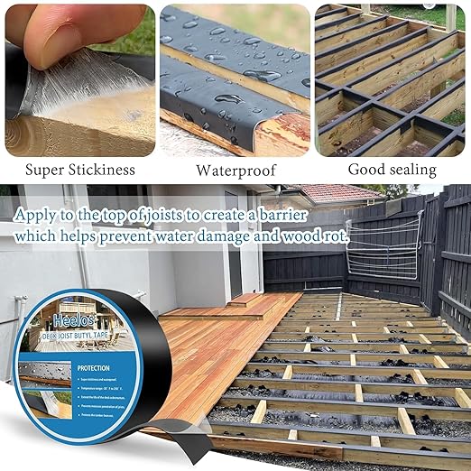 Joist Tape for Decking 2''×50',16 Pack Weather-Resistant Deck Joist Tape,Waterproof Seal Antiseptic Butyl Joists Tape,Self-Adhesive Flashing Joists Tape for Wood Decks Beams Roof