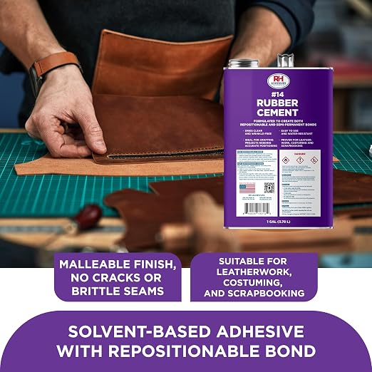 #14 Rubber Cement, 1 Gallon - Crafting, Leather, Upholstery, Costuming, Scrapbooking, DIY, Repostionable, Semi-Permanent - RH Adhesives