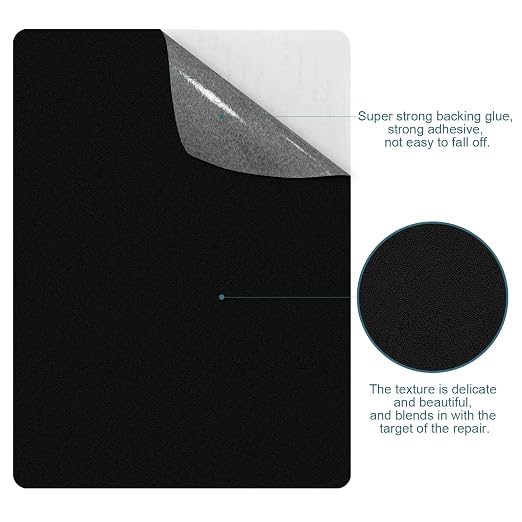 WILDREEDS 2 Pcs 8 x11 Inch Leather Repair Patches, Self-Adhesive Leather Patch for Sofas, Couch, Furniture,Tote Bags, Car Seats (Black)
