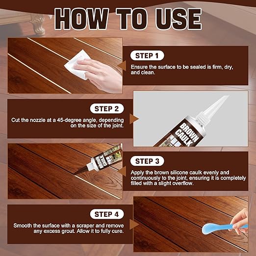 Brown Silicone Caulk, Brown Caulking for Wood Waterproof Durable Strong Elastic Excellent Sealing Ability for Doors Windows Walls Furniture, 100ml