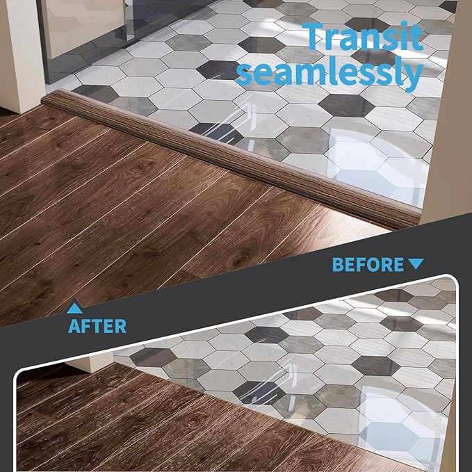 Art3d Vinyl Floor Transition Strip - Laminate Floor Divider for Joining Gaps and Carpets, Brown (10 FT, 1.57in) (Pack of 2)