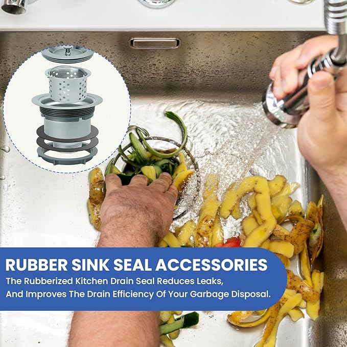 2 Pcs Kitchen Sink Drain Garbage Disposal Gasket, Putty-Free Rubber Seal Accessory for Kitchen Sink's Drain Flange (Black)