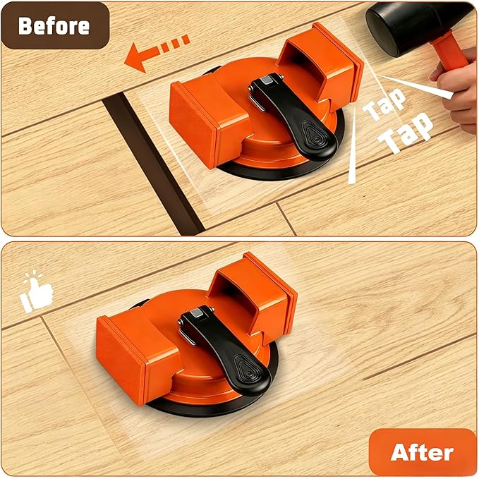 Floor Gap Repair Tool — Heavy Duty Plank Grabber with Enhanced Suction Cup Slot Cutter 4 Sticky Pads, Quick Lock Puller for Laminate Vinyl Engineered Hardwood Floors, Iron-Made Flooring Tools