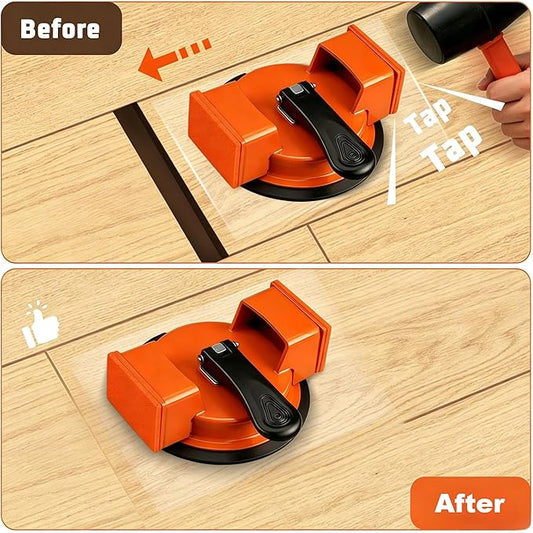 Floor Gap Repair Tool — Heavy Duty Plank Grabber with Enhanced Suction Cup Slot Cutter 4 Sticky Pads, Quick Lock Puller for Laminate Vinyl Engineered Hardwood Floors, Iron-Made Flooring Tools