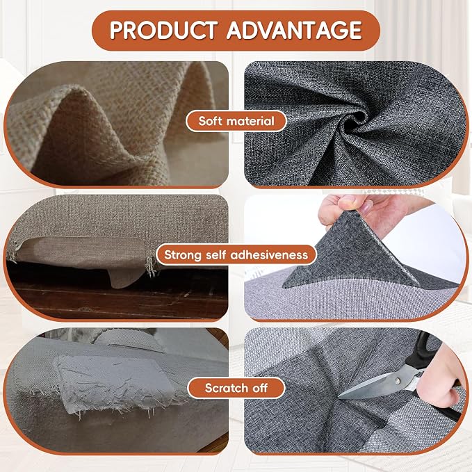Linen Fabric Repair Tape 2 Pcs 8x12 Inch, Self Adhesive Couch Patch Repair Fabric Tape for Furniture, Linen Patch Kit for Couch, Carpet, Upholstery, Chair, Sofa, Cushion, Bag (Dark Grey)