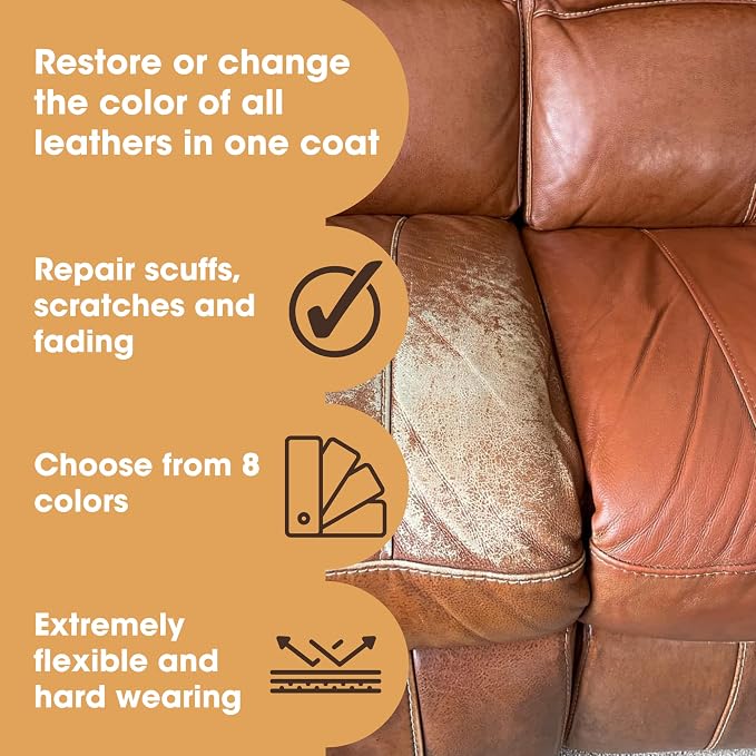 Furniture Clinic Leather Repair Paint | 2-in-1 Seal and Color | Use on Scratches, Tears, and Holes in Car Seats, Furniture | Quick and Easy Leather Repair Kit for Furniture (Bordeaux, 250ml / 8.5oz)
