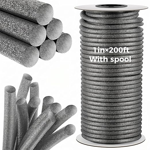MotiMind 1 Inch x 200 ft Foam Backer Rod for Gaps Joints Concrete Crack Filler Caulk Saver Bulk Foam Backing Rod Concrete Filler Rope for Weather Stripping Door Seal(Gray)
