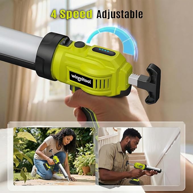 Professional Cordless Caulking Gun, Electric Sealant Gun with LED Light, 4-Speed Control, Anti-Drip, 10 Oz (300ml）Capacity, Compatible with DeWalt 20V Max Battery（Battery not included）