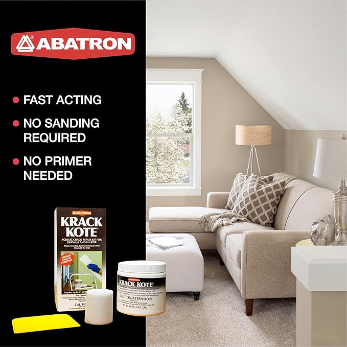 Abatron Krack Kote - Drywall and Plaster Repair Kit with Acrylic Emulsion and Polyester Mesh - Drywall Patch Kit for Cracks in Indoor Surfaces