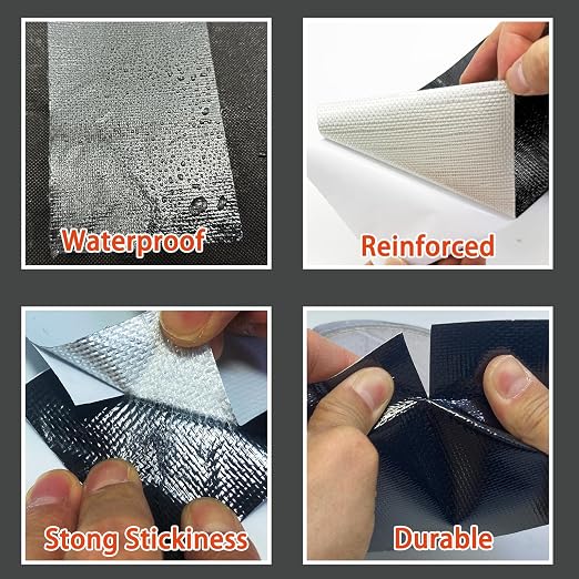 Heavy Duty Awning Repair Tape, Waterproof Strong Adhesive Patch, Instant Fix Tape for Tent, Boat Covers, Tarp, Sail, Canopy, Canvas, Tarpaulin, 4INX20FT, Black
