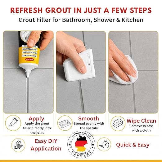 ISPAR Tile Grout Repair Kit – Gray Grout Filler 8.8 oz, Pre-Mixed Grout Repair Paste, Ready to Use Tile Joint Filler for Bathroom & Shower Tile, Includes Spatula