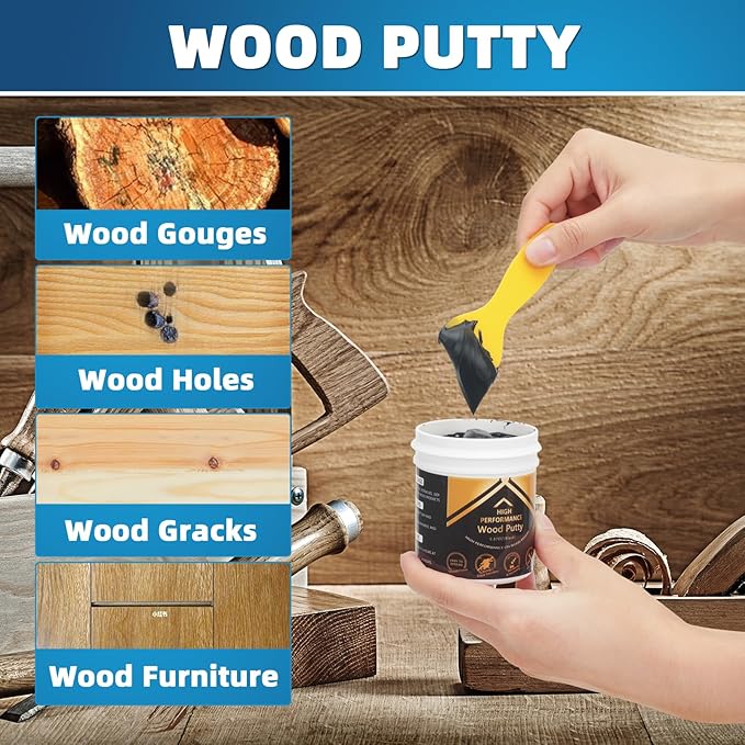 Deuvuo Black Wood Filler, High-Performance Black Wood Putty,Paintable & Sandable Black Black Wood Filler Epoxy - Quickly Fix Wood Cracks And Blemishes With Wood Hole Filler (32Oz)