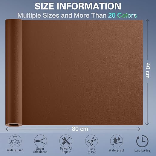 Self Adhesive Leather Repair Patch Kit, 31.4 in x 16 in Large Vinyl Leather Repair Tape for Furniture, Car Seat, Couch, Sofa, Chair Brown
