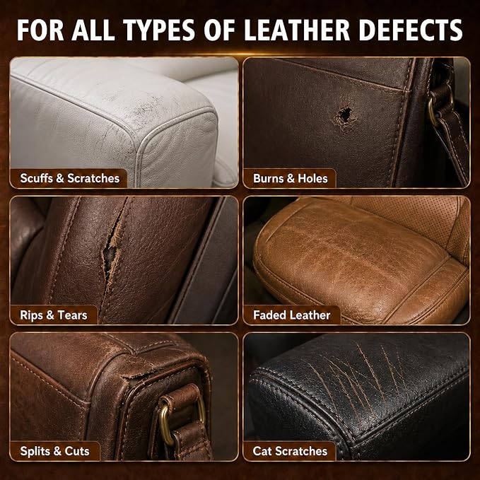 Brown Leather Repair Kit for Furniture, Car Seats, Couch, Steering Wheel, Leather and Vinyl Repair Kit with Super Easy Instructions, Efficiently Repairs Scratches, Peeling, Tears, Holes of All Leather