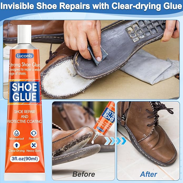 Shoe Glue Soles Repair| 180 ML Heavy Duty Clear Shoe Sole Repair Glue, Waterproof, High-Strength Adhesive, Dries in 24 Hrs| Strong Glue Shoe for Soles, Heels & Repair on Boots, Leather, Rubber, Canvas