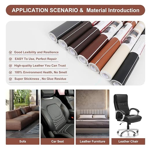 Leather Repair Patch,17X60 Inch Leather Repair Tape,Large Self Adhesive Leather Patches for Furniture, Couches,Car Seat,Chair(17X60 inch,Grey)