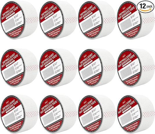 12Pcs - Drywall Joint Tape,Fiberglass Mesh Tape for Drywall Repair,1.97-Iinch by 150 Feet Single Roll Self-Adhesive Drywall Mesh Patch for Wall,Sheetrock,Ceiling Crack Repair