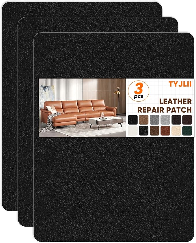 Leather Repair Patch Self Adhesive,8.3″ x 11″ Vinyl Patch Kit,Leather Repair Kit for Furniture,Car Seat,Couch,Office Chair.（Litch Grain-Black）