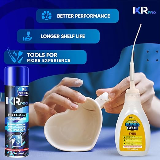 CA Glue with Activator Kit 1.75 oz Thin Viscosity Cyanoacrylate Glue 16.9 oz Activator Spray Heavy-Duty SuperGlue for Gap-Filling, Wood, Metal, Plastic, Furniture Repair, Vertical, Overhead Surface