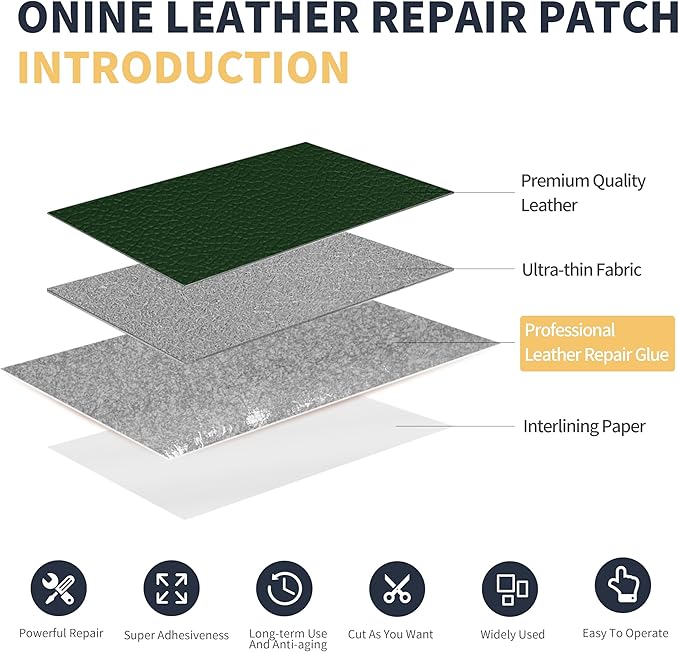 ONine Leather Repair Patch，Leather Repair Tape, 3 x 60 inches Leather Repair Patch for Furniture,Vinyl Repair kit，Leather Couch Patch，for Sofas, Furniture(Blackish Green-Litchi Grain)