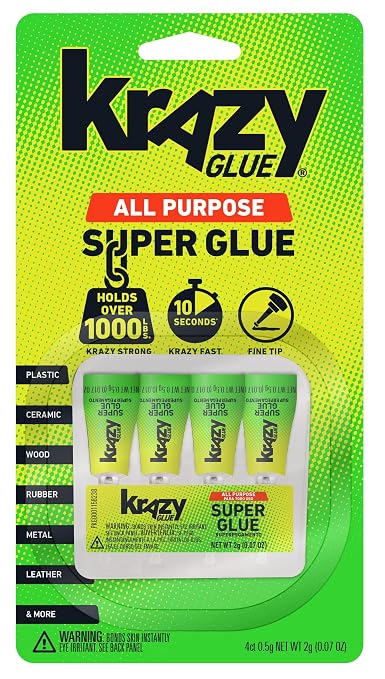 Krazy Glue All Purpose Super Glue Gel with Precision Tip, 0.5g/4 Tubes, Fast Drying No-Run Gel Formula for Household Repairs, School, Office Crafts & DIYs, Bonds Plastic, Wood, Metal, Ceramic & More