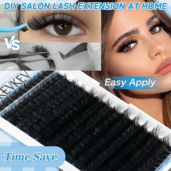 KEVKEV Lash Extension Kit 182pcs Volume Lash Clusters 200D Lash Clusters Kit 10-18mm Individual Lashes Kit With Lash Bond And Seal,Lash Tweezers Thick Lash Extension Kit DIY At Home(0.05D,200DD)