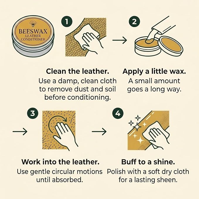 Premium Beeswax Leather Conditioner & Balm – Hand-Poured Natural Restorer for Boots, Bags, Jackets, Furniture, Car Seats & More – Cleans, Conditions & Protects – 7.0 Fl Oz