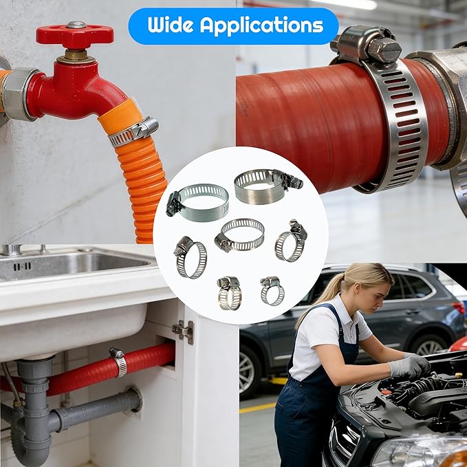 20PCS Hose Clamp Set 1/2-3/4'' 304 Stainless Steel Worm Gear Hose Clamps for Pipe, Intercooler, Plumbing, Tube and Fuel Line (1/2-3/4/13-19mm)
