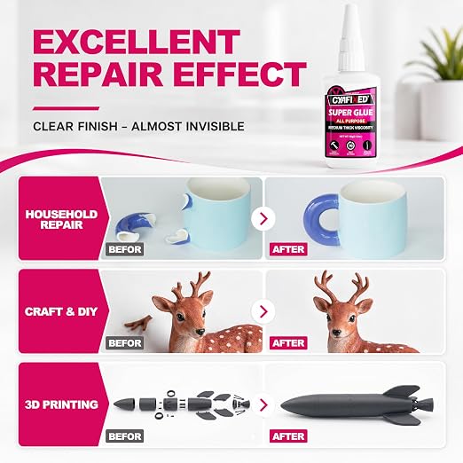 Precise Control Super Glue Pro Kit 60 Gram, Instant Cyanoacrylate (CA) Glue with Anti-Clog Caps & Precision Microtips for Woodworking Crafts 3D Prints, Strong Repair for Ceramic Plastic Glass Shoe
