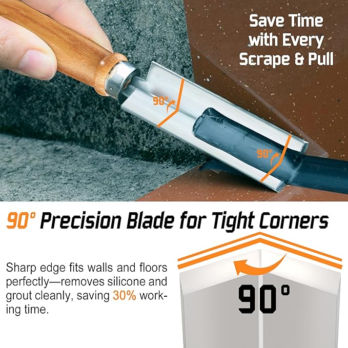 2PCS Professional Caulk Remover Tool – Heat-Treated Caulking Tool with 90° Sharp Blade & Solid Wood Handle, Saves Time for Home Improvement, Durable Grout & Silicone Remover Tool (Original - 2)