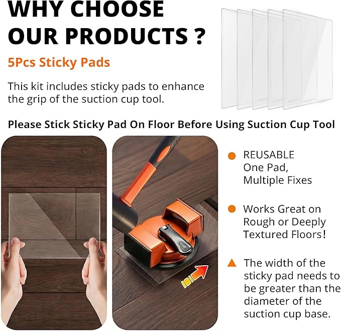 Floor Gap Fixer Tool, with 5pcs Sticky Pads, Double-Sided Striking Surface Floor Gap Repair Tool, Made of Iron & Enhanced Suction Cup, for Fixer Laminate, LVP, Hardwood Flooring Tools