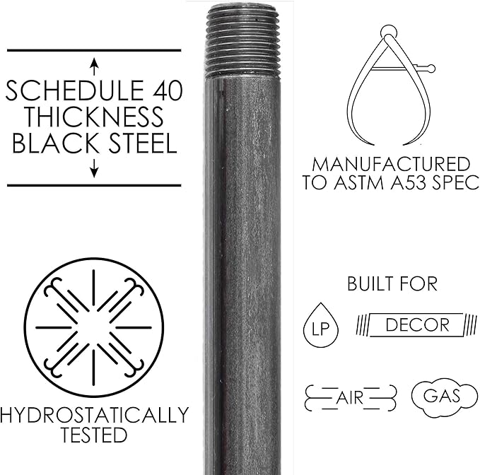 PIPE DÉCOR 1/2" x 4.5" Malleable Cast Iron Pipe Nipple, Pre Cut Connectors, Industrial Steel Grey Fits Standard Half Inch Black Threaded Pipes Nipples and Fittings, Vintage DIY Furniture, 10 Pack