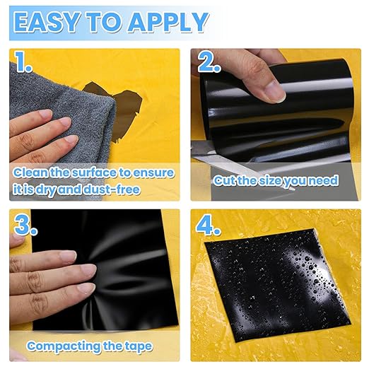 Tikfoam Waterproof Repair Tape for Fabric, Plastic, Awning, RV Underbelly, Tarp, Tent, Sail and Boat Cover Outdoor Repair Patch, Heavy Duty,4 Inch x 10FT Black