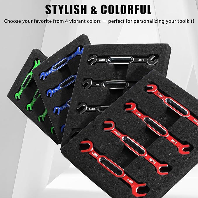 4PCS RC Wrench 3.0/3.2/3.5/3.7/4.0/5.0/5.5/6.0mm Turnbuckle Nut Ball Joint Remover Aluminum Alloy RC Car Repair Tool For RC Crawler Monster Truck Off Road Car Drone Boat Upgrade Parts, Green