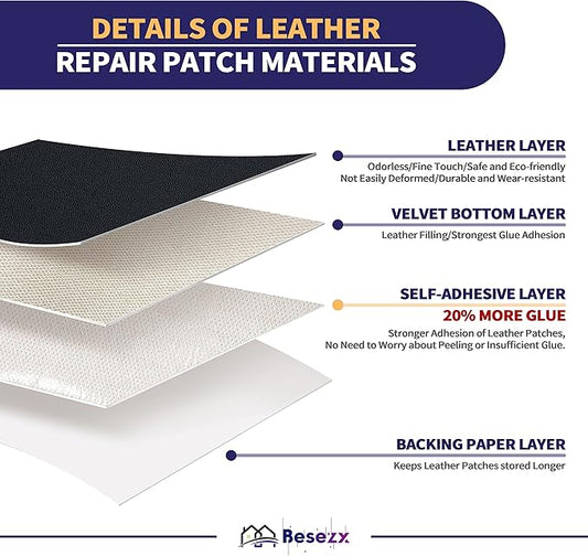 Leather Repair Patch Tape Kit, Self Adhesive Leather Repair for Furniture, Couch, Sofa, Car Seats,Office Chair,Vinyl Repair Kit.30inx16in