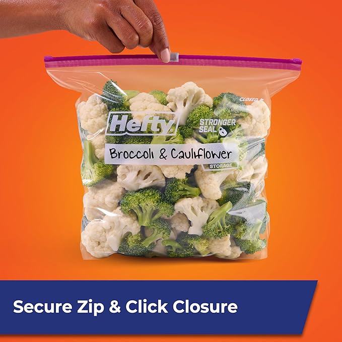 Hefty Slider Kitchen Storage Bags, Gallon Size, Zipper Closure, 66 Count