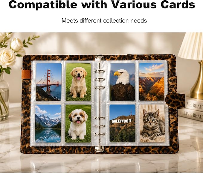 Convend A5 Kpop Photocard Binder,6 Ring Refillable Binder Album with 240 Card Slots, PU Leather Cover,Magnetic Closure for K-pop Photocards,Trading Cards, Game Cards,Leopard Textured