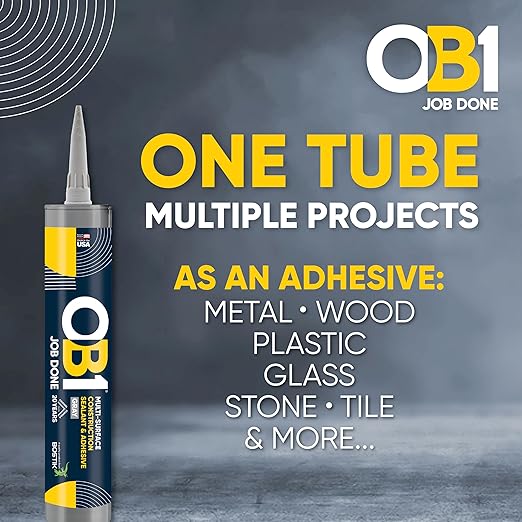 OB1 Universal Caulk Sealant & Adhesive Gray 10.1oz | Professional Grade Premium All-in-One Advanced Hybrid 3-in1 | Water Resistant Internal & External | Shrink Crack UV & Fade Resistant | 1 Cartridge