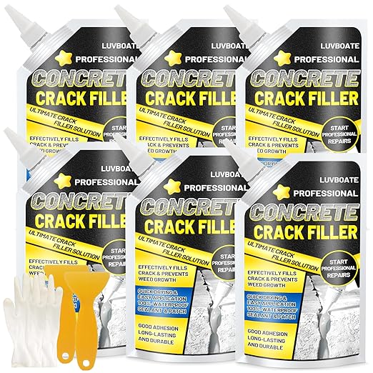 Concrete Crack Filler, High Elasticity Self Leveling Cement Crack Filler, Slab Concrete Waterproof Repair Sealant for Driveway, Walkway, Patio, Joint, Indoor and Outdoor - Grey (9LB)