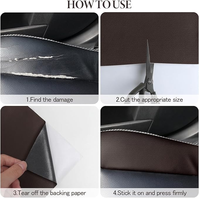 CHEIGHY 2pcs Leather Repair Kit, 8.2X11 inch Self-Adhesive PU Leather Patches for Furniture, Car Seats, Sofa, Office Chair, Belt, Jackets (Dark Coffee)