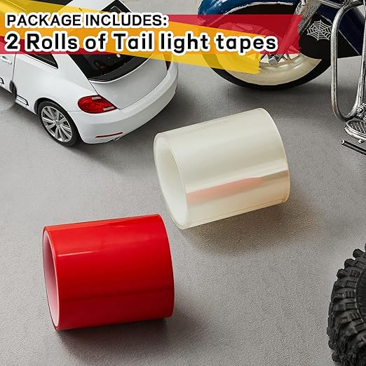 Patelai 16.4 ft x 2 Inches Self Adhesive Repair Light Tape Auto Tail Fog Lights Tint Headlight Lens (Red, Clear, Rolls)