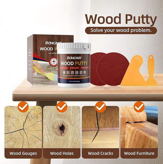 Boncart Black Wood Filler,Black Wood Putty,Wood Filler Putty,Wood Filler Paintable,Wood Furniture Repair Kit,Quickly Repair Any Broken and Defective Wooden Furniture