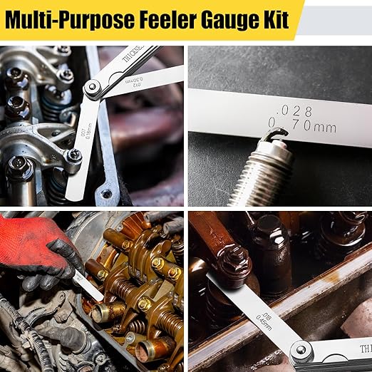 2pcs Feeler Gauges Set Stainless Steel, 32 Straight & 16 Angled Blades, Dual Marked SAE/Metric Wider Range Spark Plug Gap Tool, Filler Gauges Kit for Valves, Automotive, Piston, Guitar