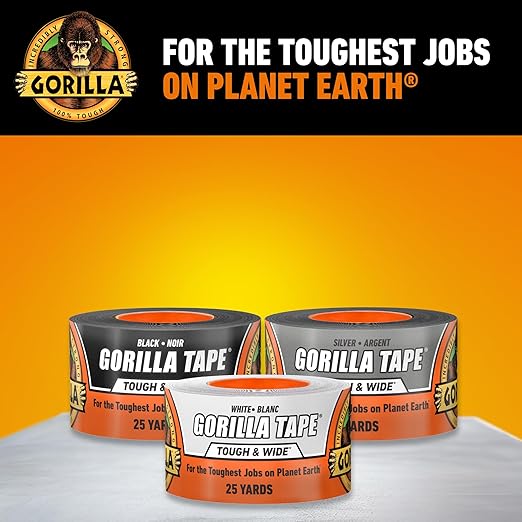 GORILLA Tape Tough & Wide, White Tape, 2.88" x 25 yd (Pack of 4) - Heavy Duty and Weather Resistant for Indoor or Outdoor