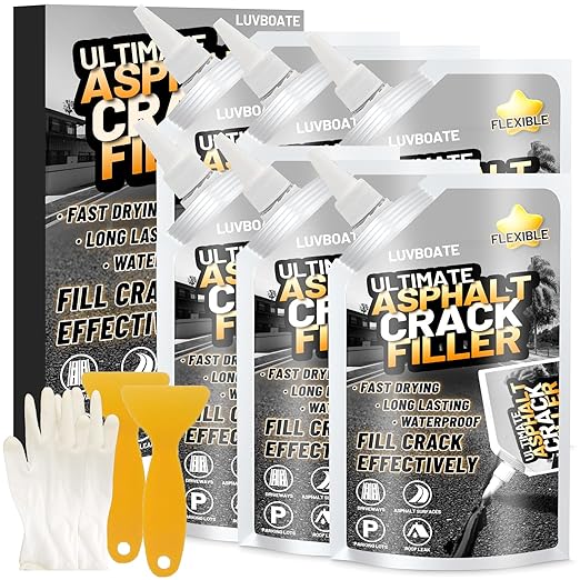 Asphalt Crack Filler, 9LB High Elasticity Asphalt Driveway Crack Filler, Self Leveling Waterproof Repair Sealant for Walkway, Road, Blacktop Concrete Joint, Indoor & Outdoor - Black (148.2oz)