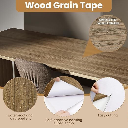 Wood Grain Repair Tape, 5.9 inch X 32ft Self Adhesive Wood Colored Tape for Tables, Chairs, Baseboards, Doors, Windows, Floors, Handicraft DIY.