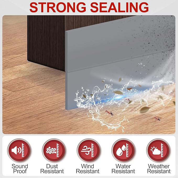 MYFAMIREA Door Weather Stripping 2IN (W) x 40FT (L) Door Draft Stopper Seal Tape Silicone Seal Strip Self Adhesive Shower Sweep Insulation Tape Side Bottom Strip for Sliding Glass Window Gap, Gray