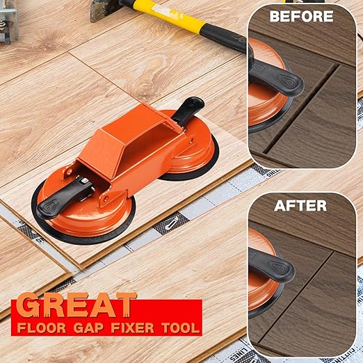 REXBETI Floor Gap Fixer Tool, Plank Gap Repair Kit, Double Suction Cup Laminate Flooring Tool, Double 45° Striking Surface, 20pcs Sticky Pads for Fixer Laminate/Vinyl Flooring/Hardwood, Grip Handle
